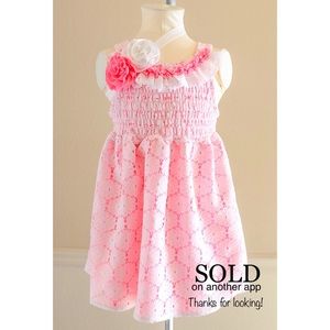 Baby Girls Smocked Lace Dress W/ Handmade Headband